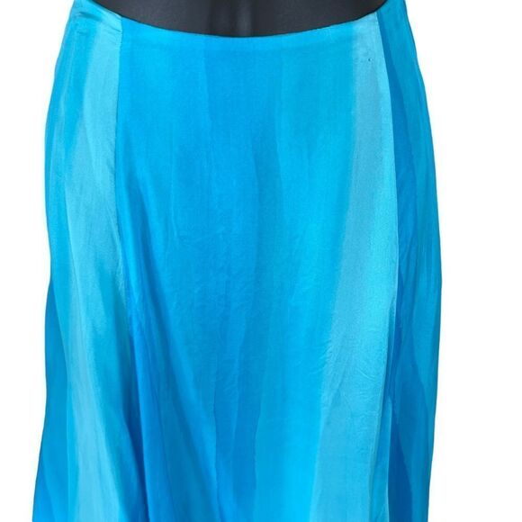 Lauren Ralph Lauren Turquoise Ombre Crinkled Silk Habotai Broomstick Skirt - Picture 2 of 12